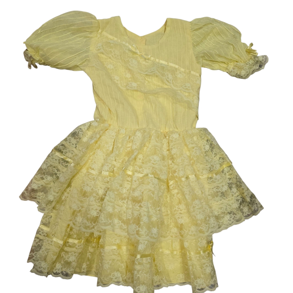 Charming Yellow Tiered Lace Vintage Dress Size 5